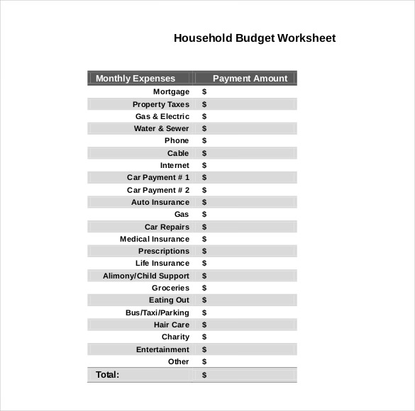 daily household budget template