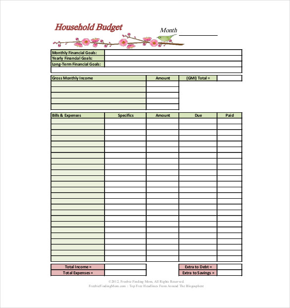 detailed household budget template