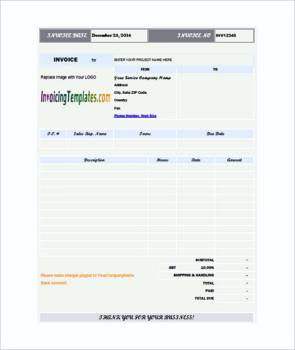 excel hourly invoice templates