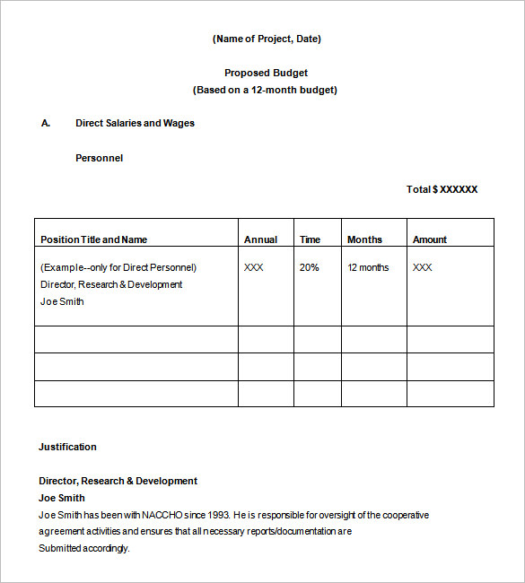 office Example Budget Proposal Template