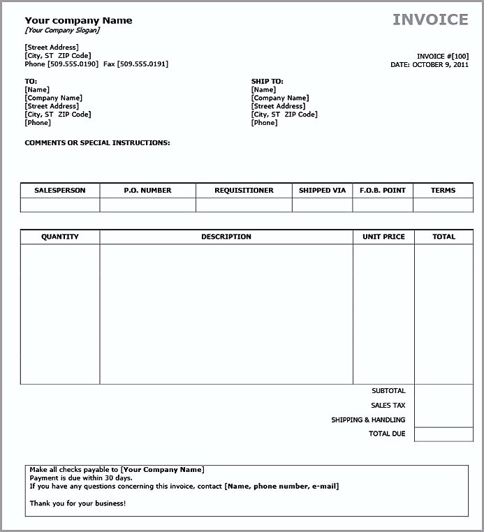 create a simple invoice in word