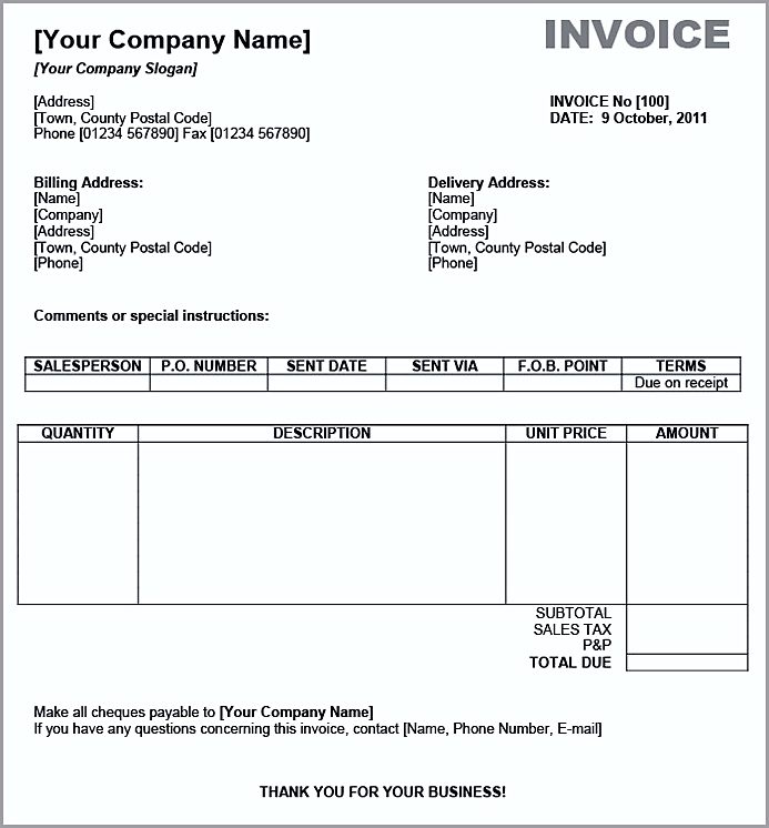 how to make a simple invoice on word