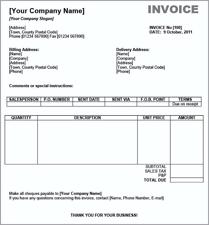 create a simple invoice template in word