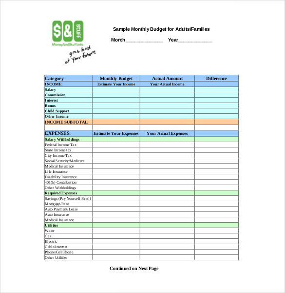 personal budget template printable