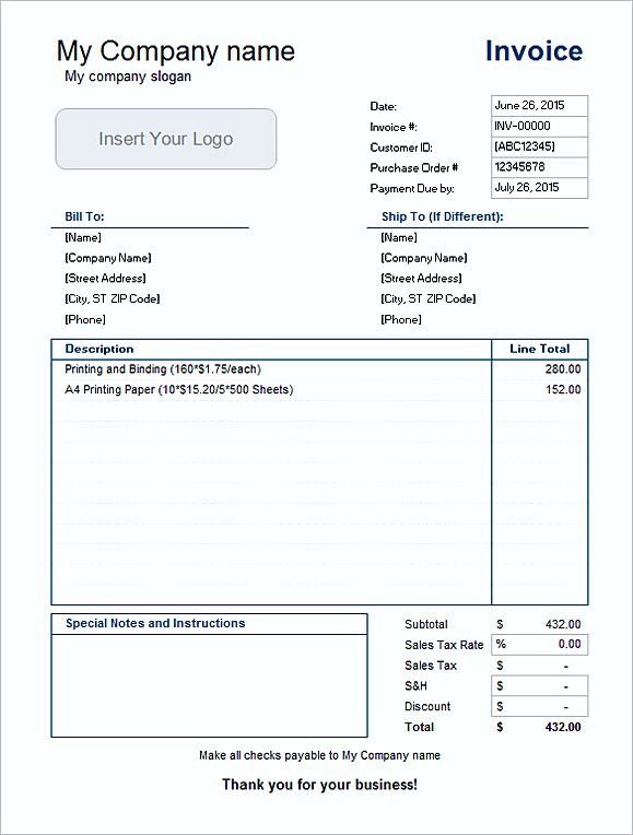 create a simple invoice template in word