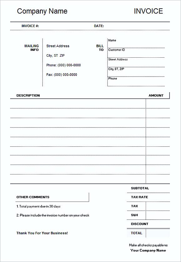 simple Printable Blank Invoice templates Example