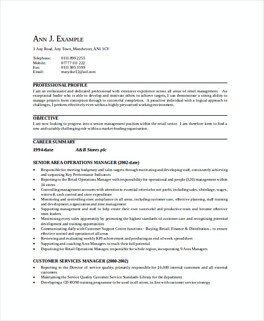 Area Sales Manager resume template