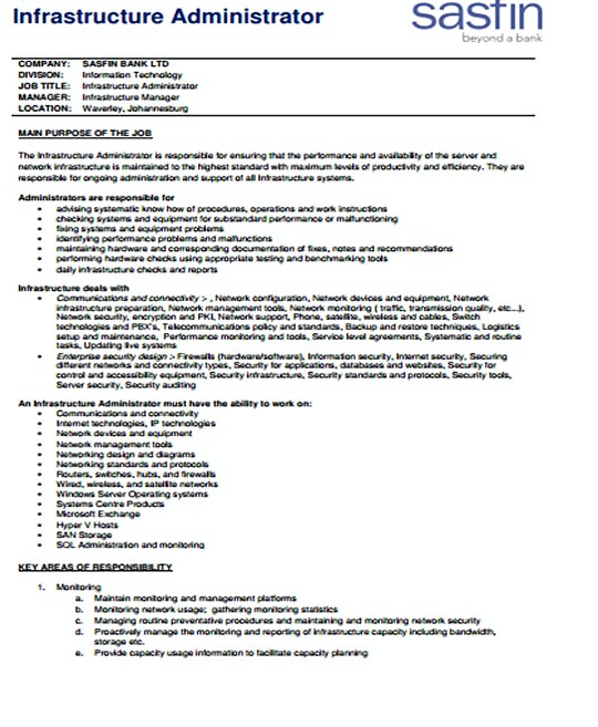 IT Infrastructure Administrator resume template