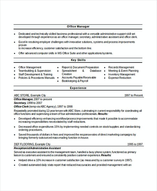 Manager resume template Sample Doc