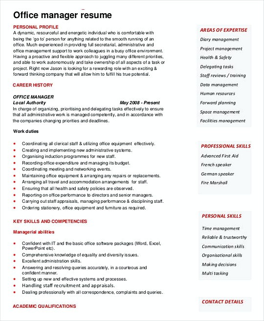 Manager resume template Sample PDF