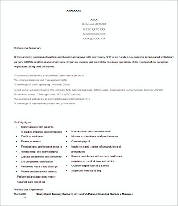 Patient Financial Services Manager resume template Example