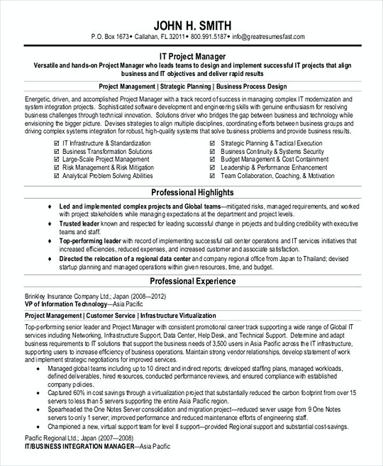 Project Manager resume template PDF