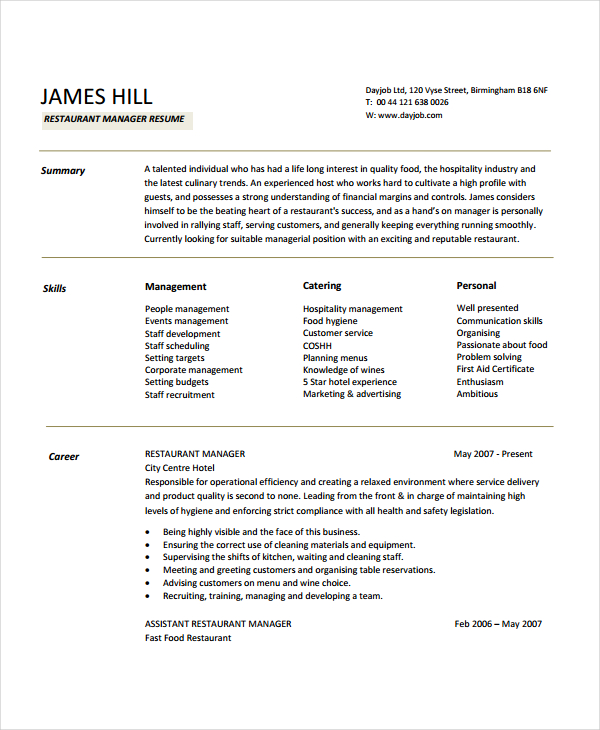 Creative Restaurant General Manager Resume Sample And Suggestions