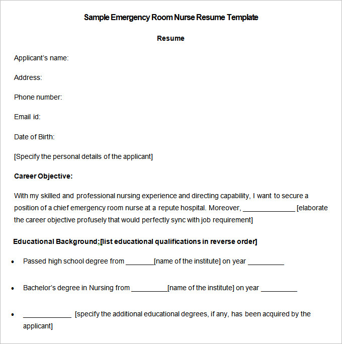 Sample Emergency Room Nurse Resume templates