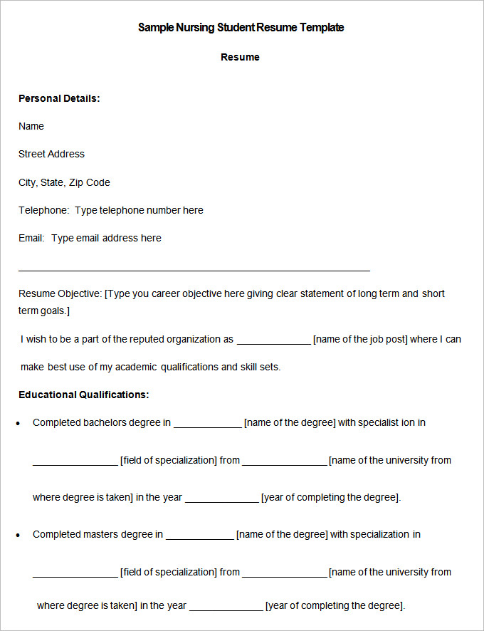 Sample Nursing Student Resume templates