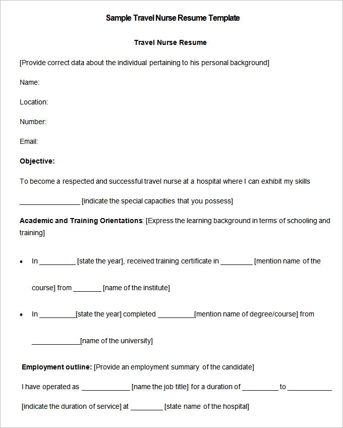 Sample Travel Nurse Resume templates