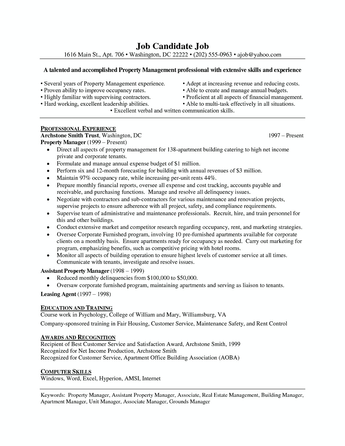 commercial property manager resume samples
