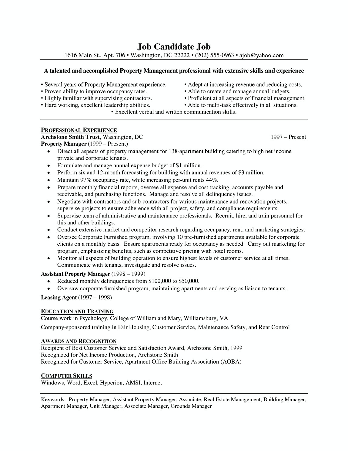 Commercial Property Manager Resume