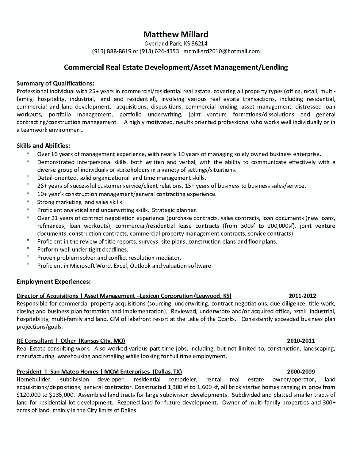 Commercial Property Manager Resume