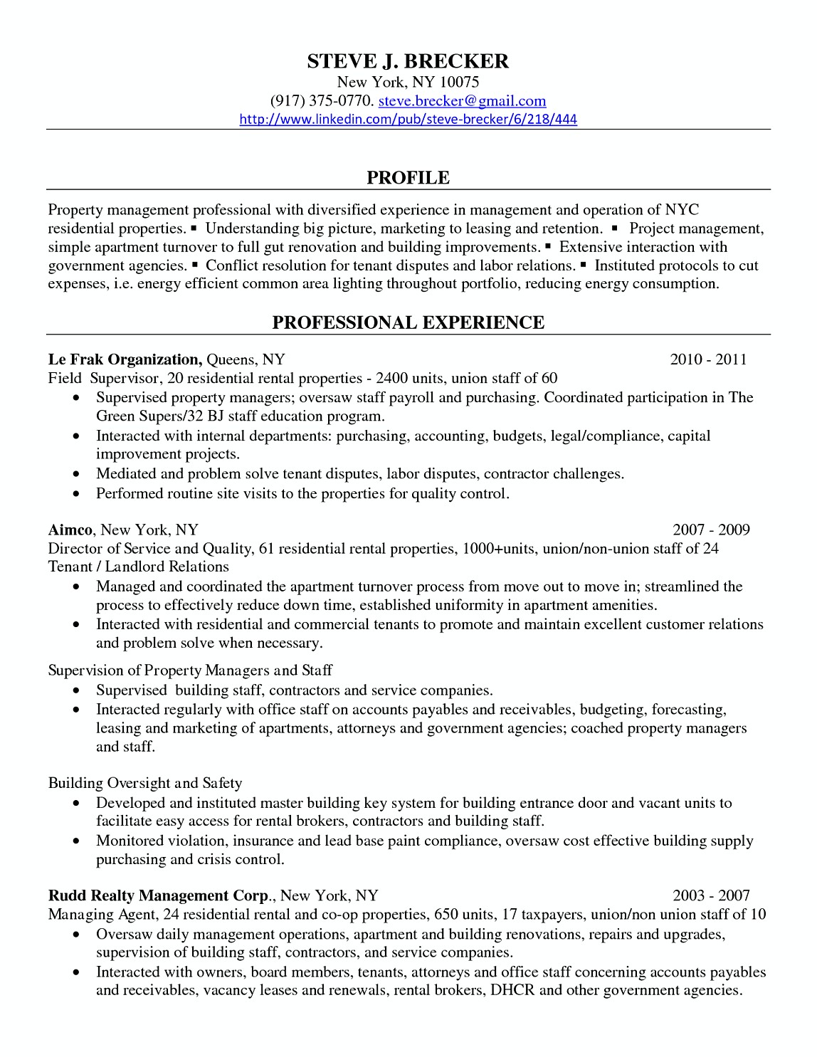 property manager professional resume samples