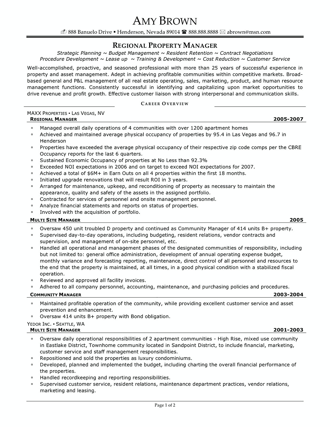 regional property manager resume samples