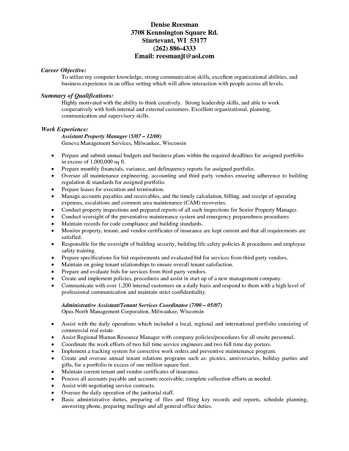 Commercial Property Manager Resume