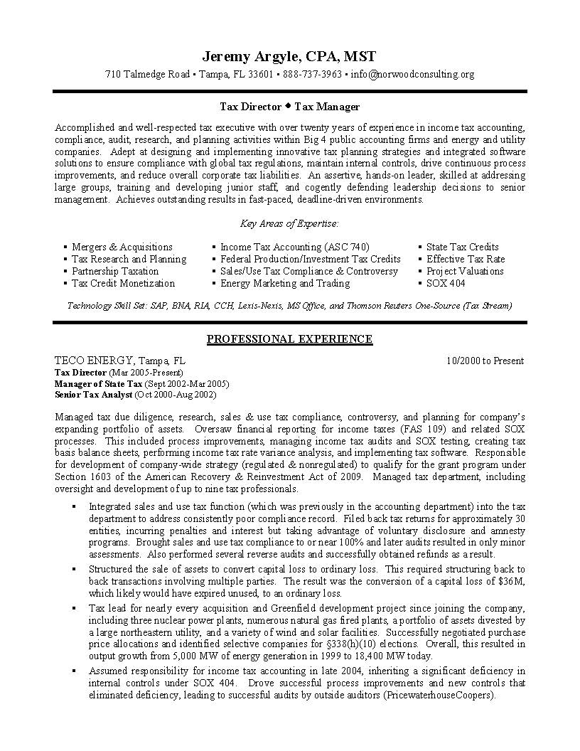 Tax Director Sample Resume