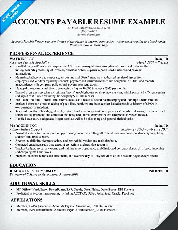 Accounts Payable Manager Resume Examples