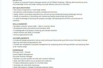 Assistant Property Manager Resume