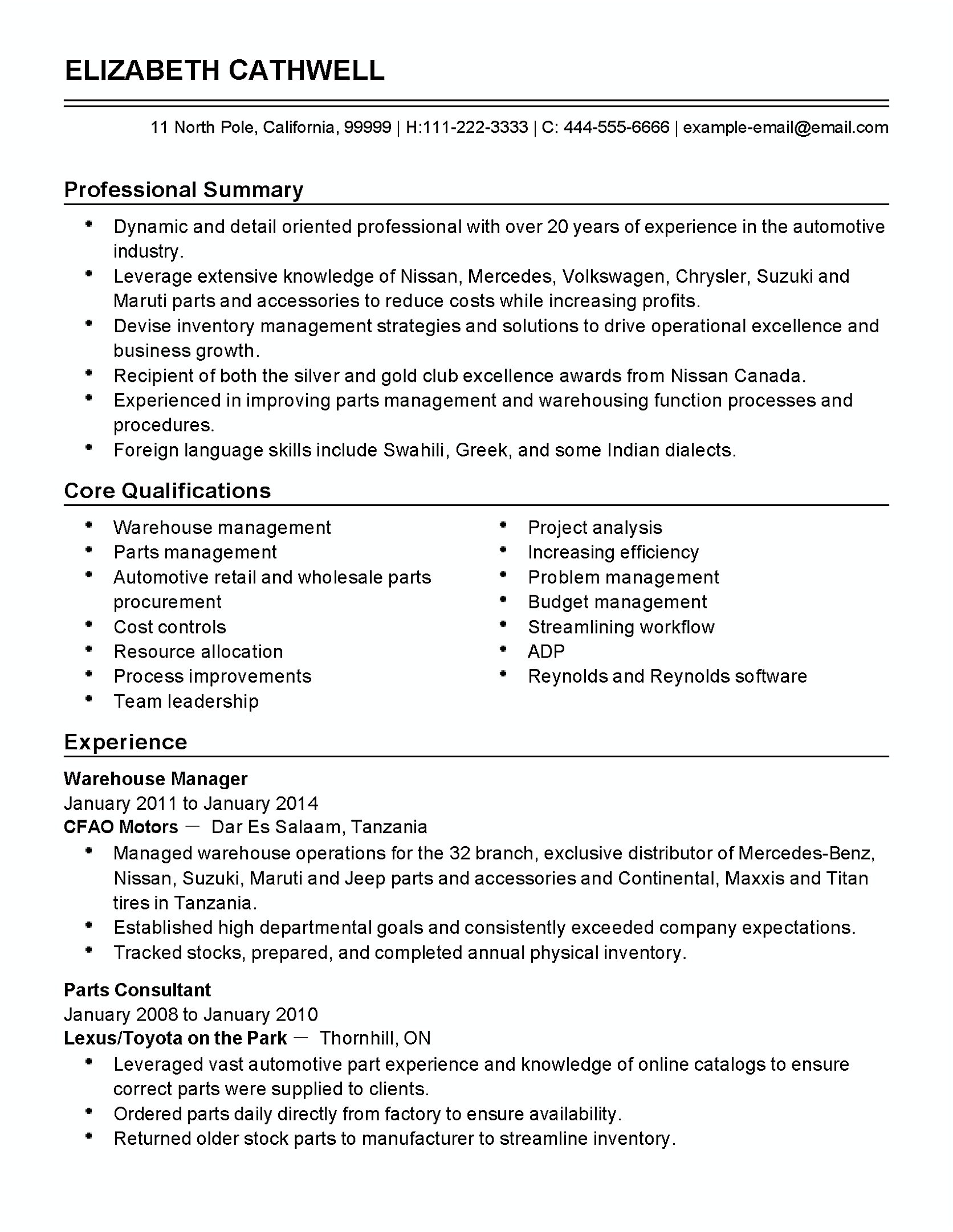 Inventory Manager Resume