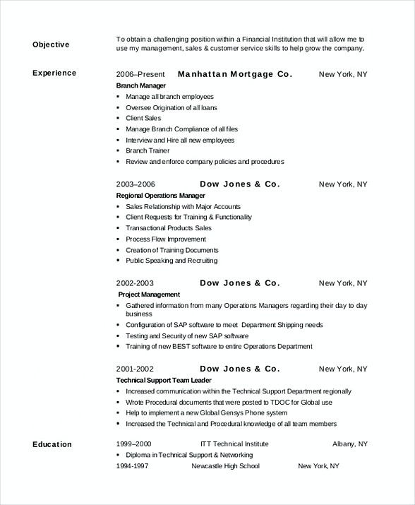 Bank Manager Resume PDF