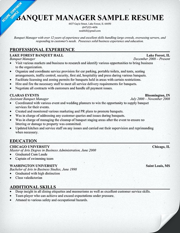 Banquet Manager Resume
