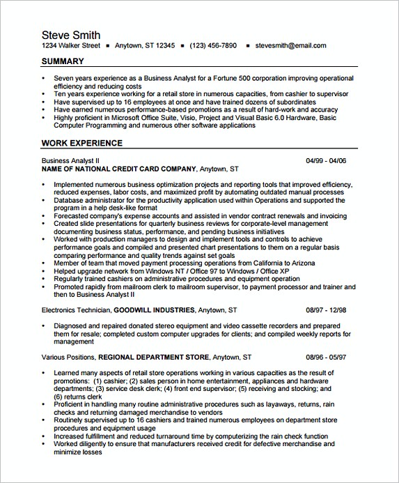 Business Analyst Resume Format