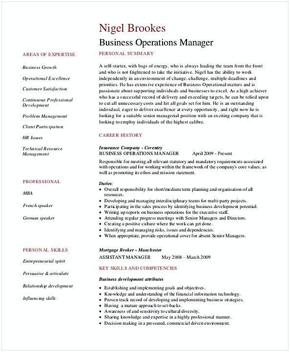 Business Operations Manager Resume 1