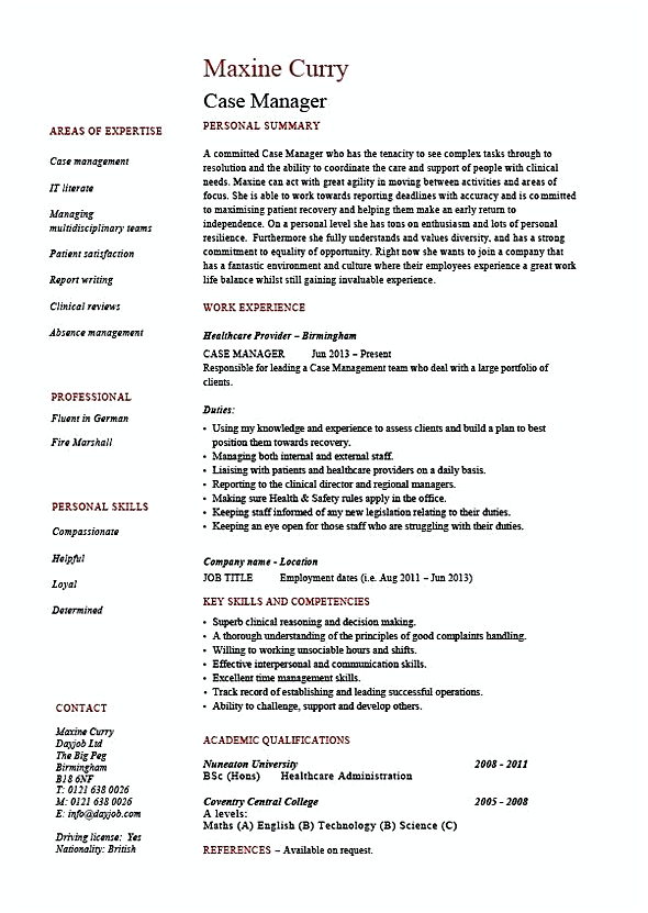 Case Manager Resume