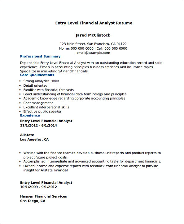 Download Entry Level Financial Analyst Resume 1