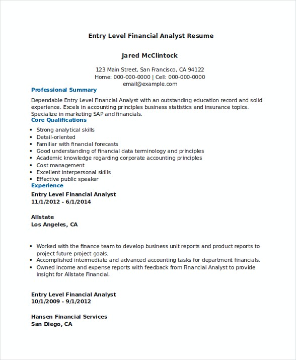 Download Entry Level Financial Analyst Resume