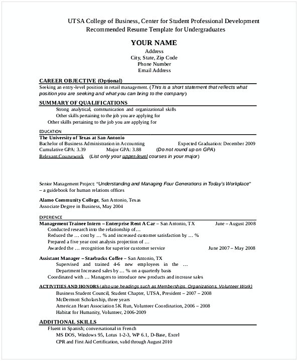 Entry Level Retail Manager Resume