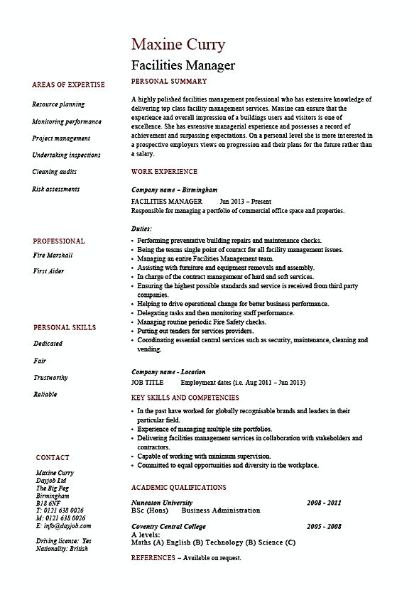 Facility Manager Resume