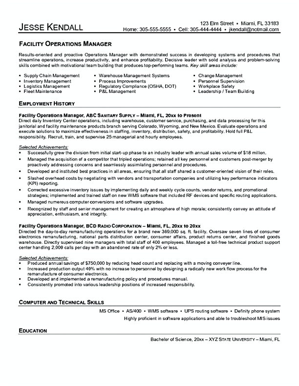 Facility Operating Manager Resume