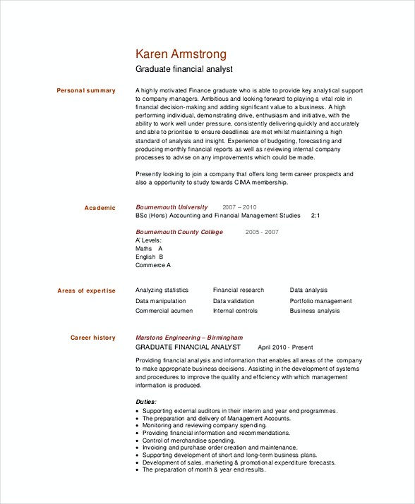 Graduate Financial Analyst Resume Template