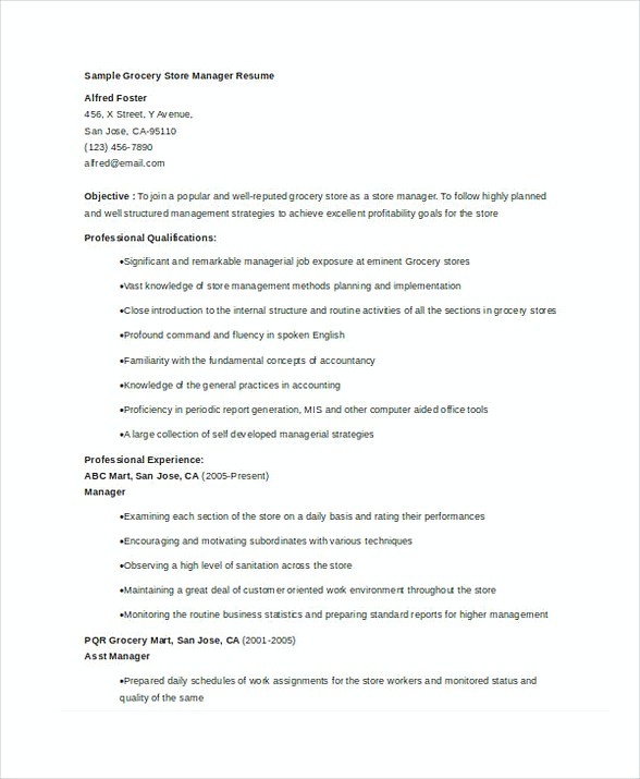 Grocery Store Manager Resume 1