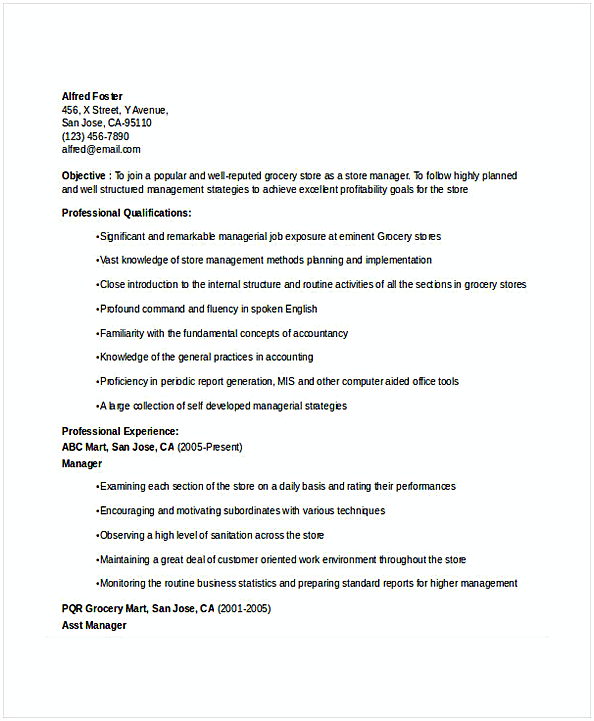 Grocery Store Manager Resume 2