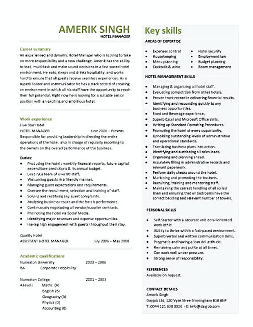 Hotel Manager Resume CV template