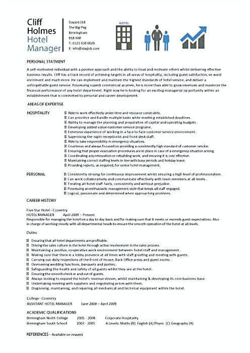 Hotel Manager Resume example