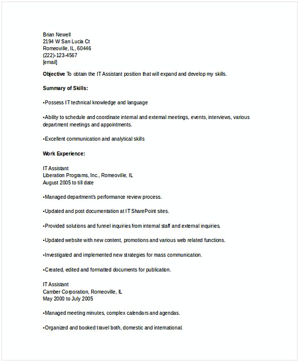 IT Executive Assistant Resume