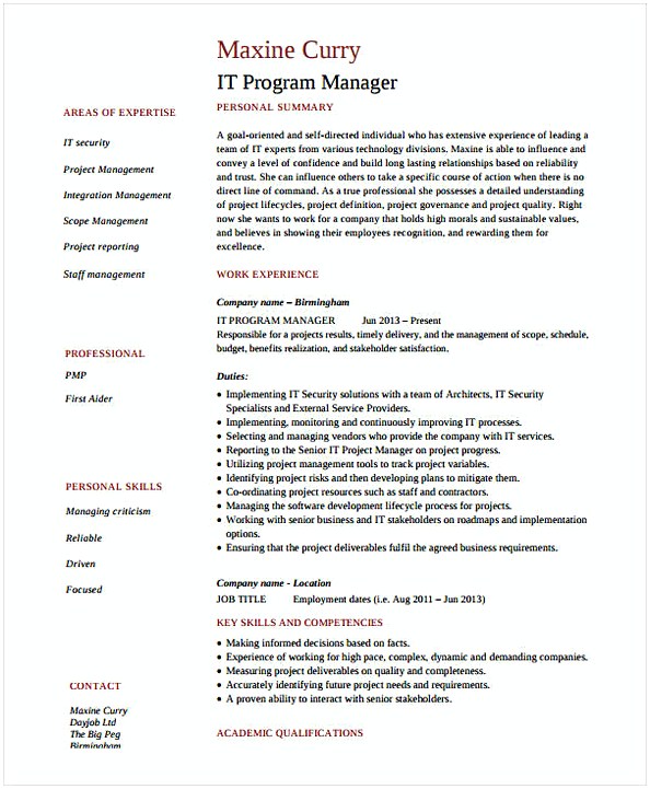 IT Program Manager Resume