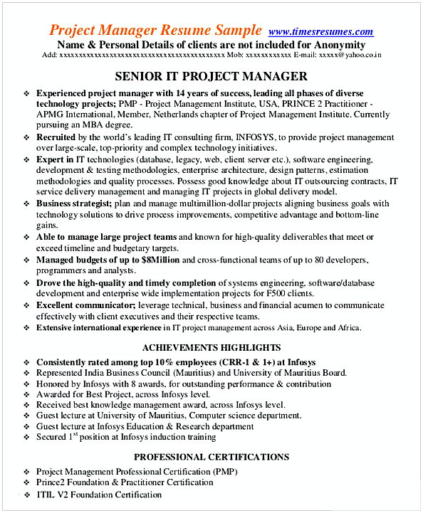 IT entry level project Management Resume
