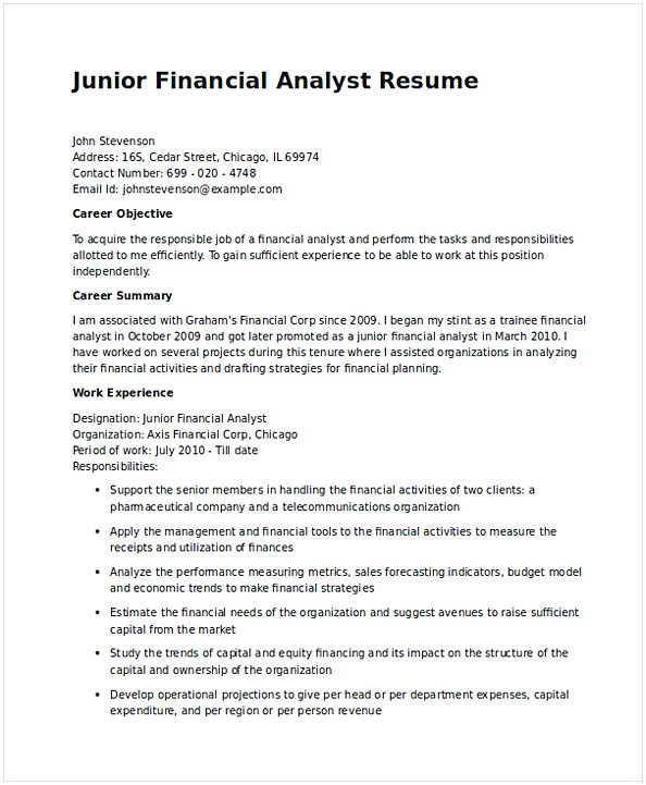 Junior Financial Analyst Resume in Word 1