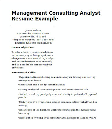 Management Consulting Analyst Resume